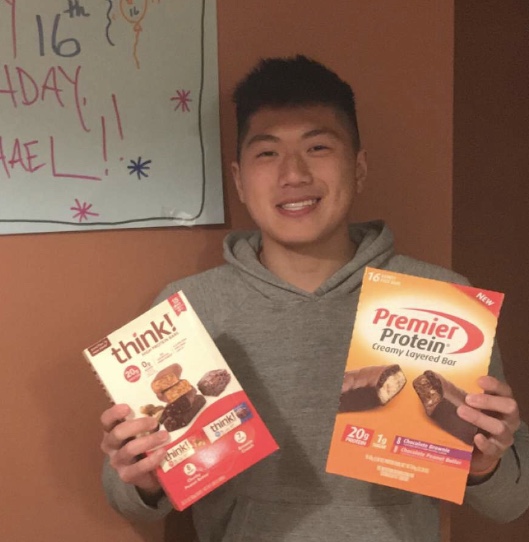 Michael Zhou '22 shows off his healthy snacks.